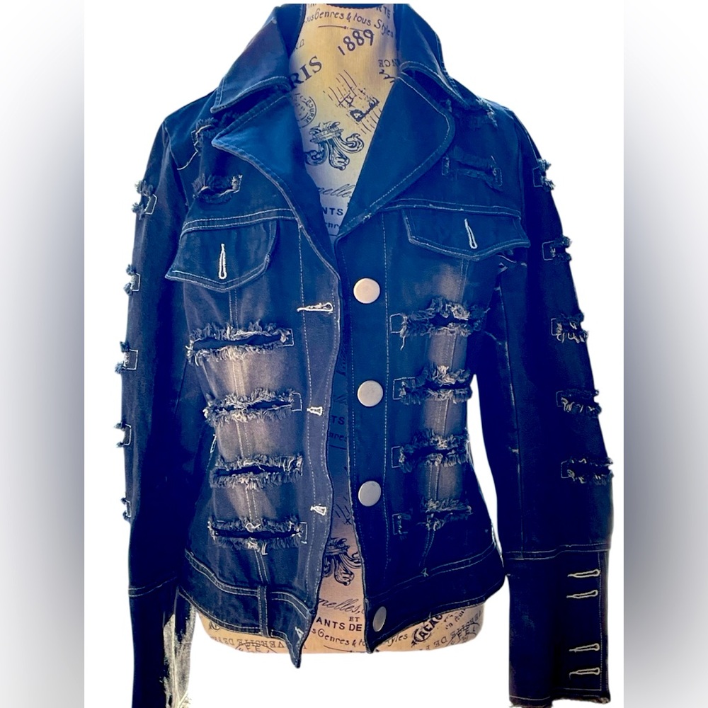By deep Stylish Black Distressed Women's Jacket size L